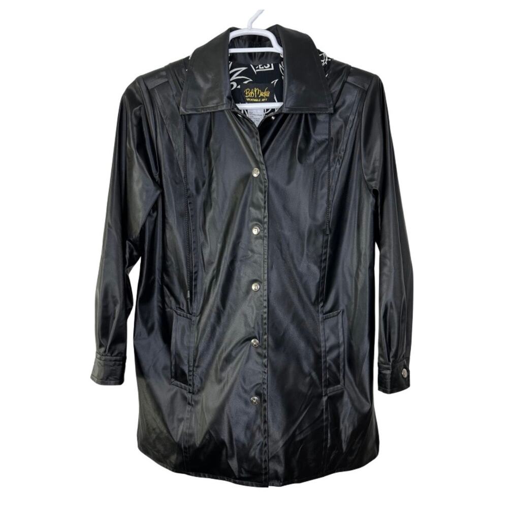 Vintage Bob Mackie Women's Small‎ Black Trench Coat Polyurethane Astrology Signs